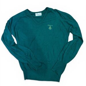 Vintage Green V-Neck Sweater with Chest Emblem